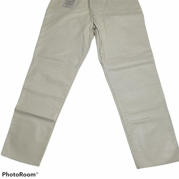Tach Clothing Ivory Genuine Leather Pants Dilma Straight Leg High Rise Ankle 28 - Picture 7 of 16